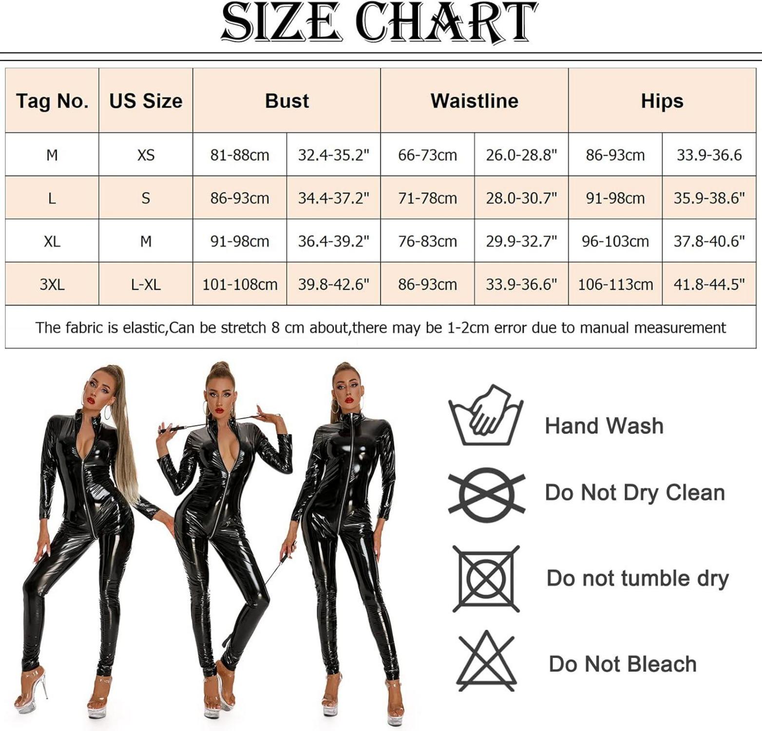 Damen Wet Look Latex Bodysuit Sexy PU Leder A-schwarz M