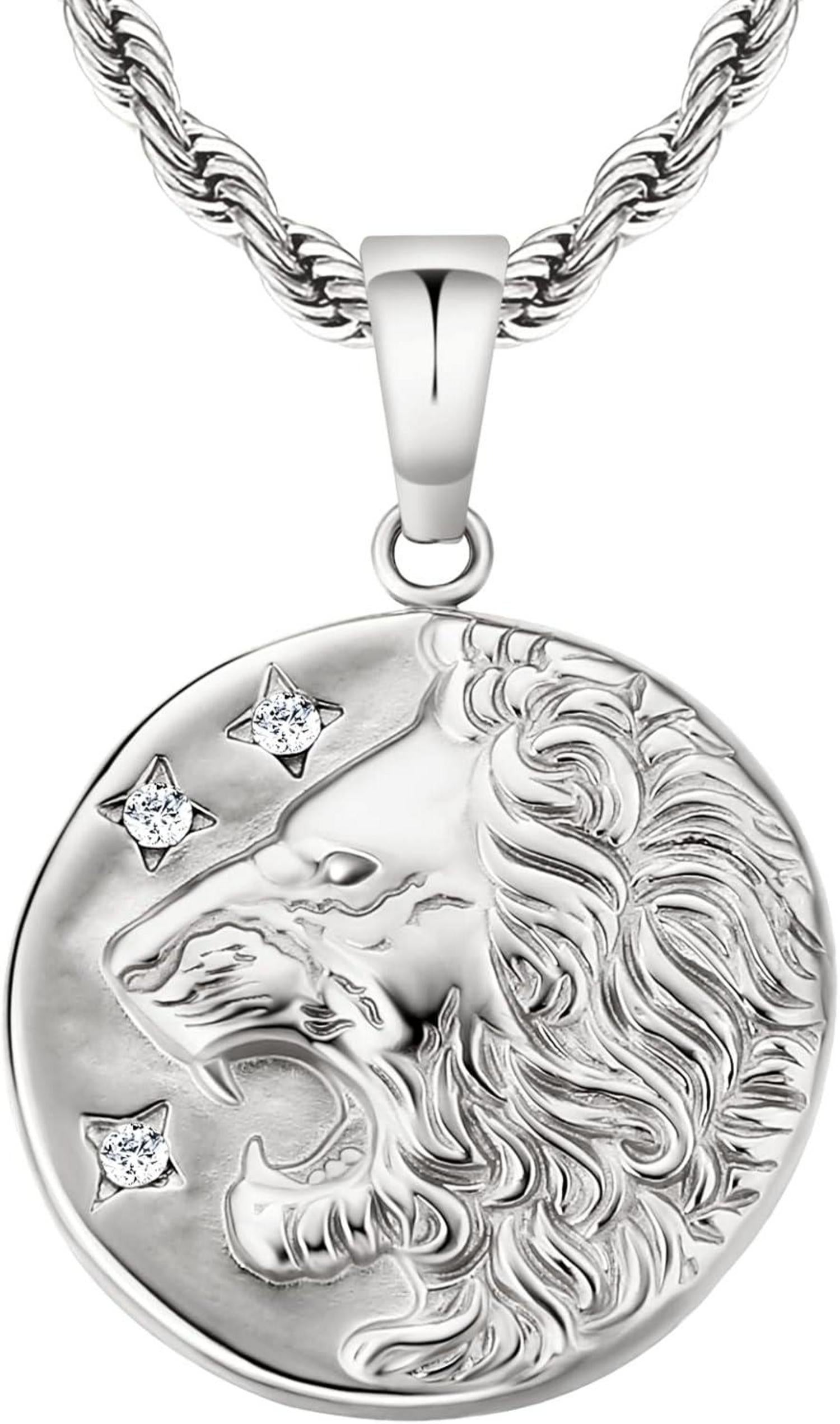 Herren Medaillon Anhänger Kette Löwe Jesus Gold 18K Edelstahl
