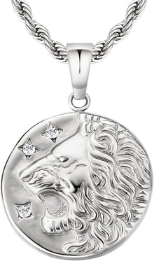 Herren Medaillon Anhänger Kette Löwe Jesus Gold 18K Edelstahl
