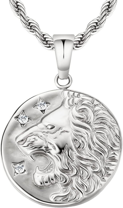 Herren Medaillon Anhänger Kette Löwe Jesus Gold 18K Edelstahl