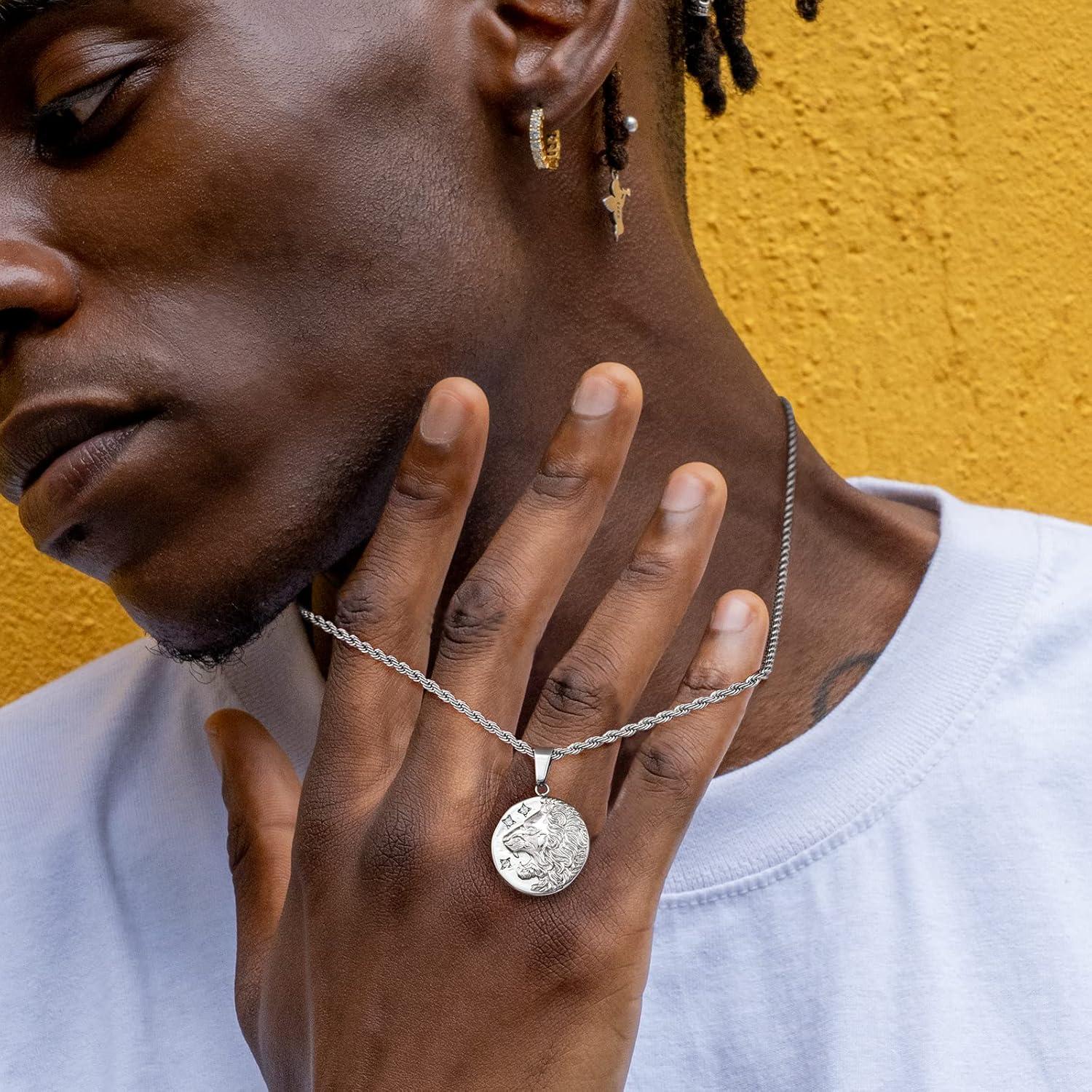 Herren Kette mit Löwe Anhänger,Goldkette 2,5mm