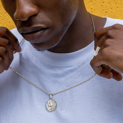 Herren Medaillon Anhänger Kette Löwe Jesus Gold 18K Edelstahl
