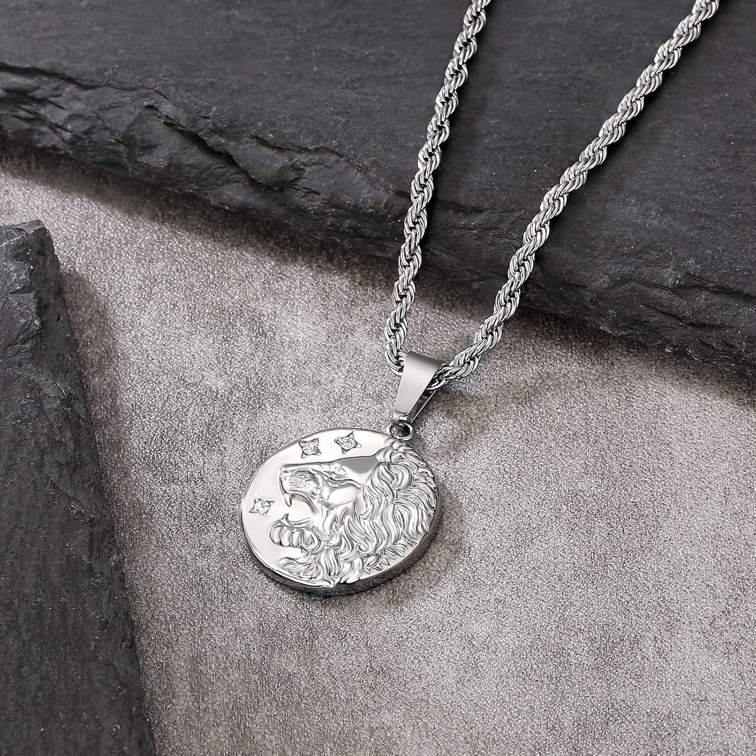 Herren Kette mit Löwe Anhänger, 2,5mm 55,9cm Geburtstag Geschenk