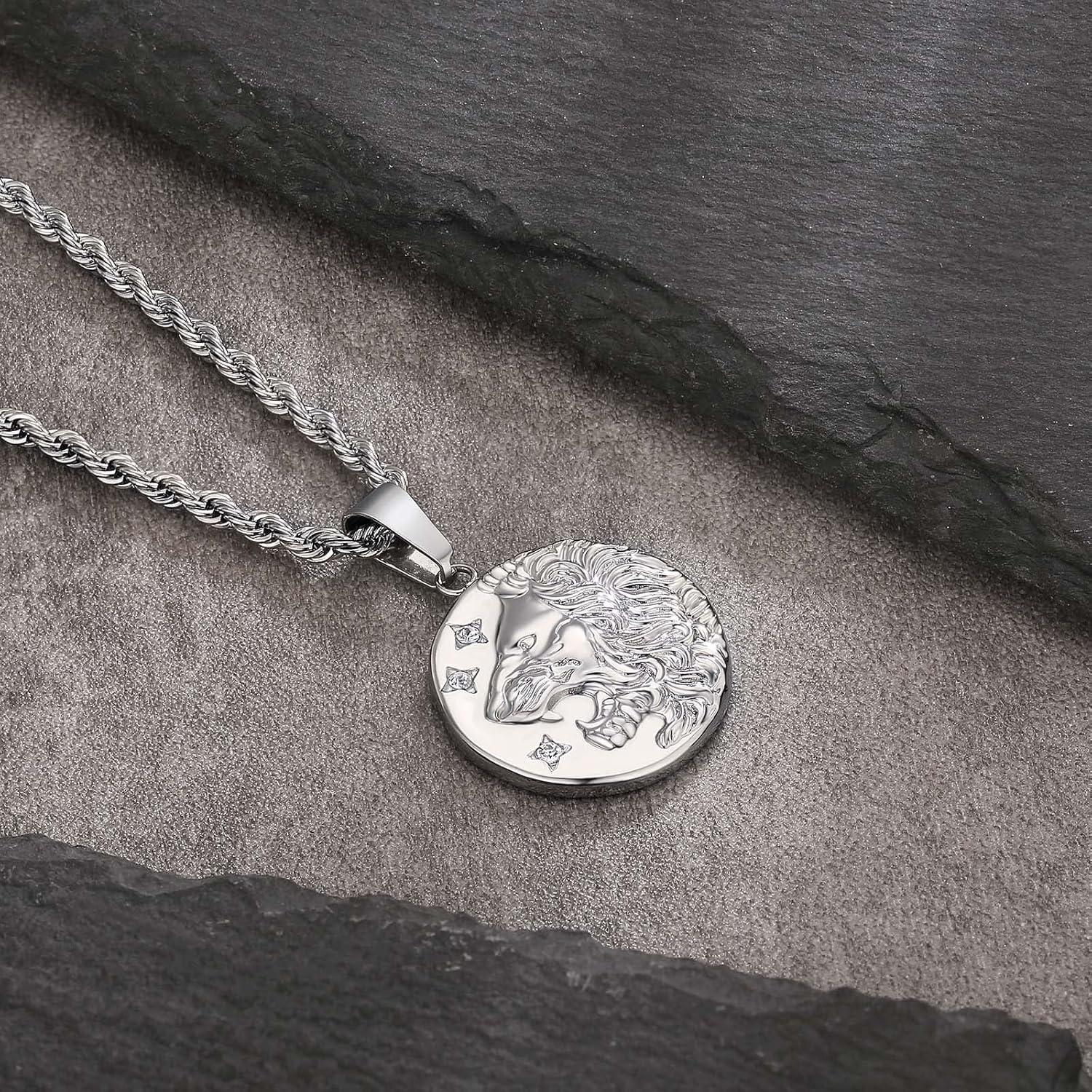 Herren Kette Löwe Anhänger 18K vergoldet 2,5mm 55,9cm Silberkette