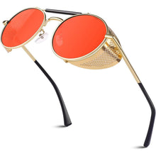 Sonnenbrille Herren Rund Polarisiert Retro Steampunk Metall