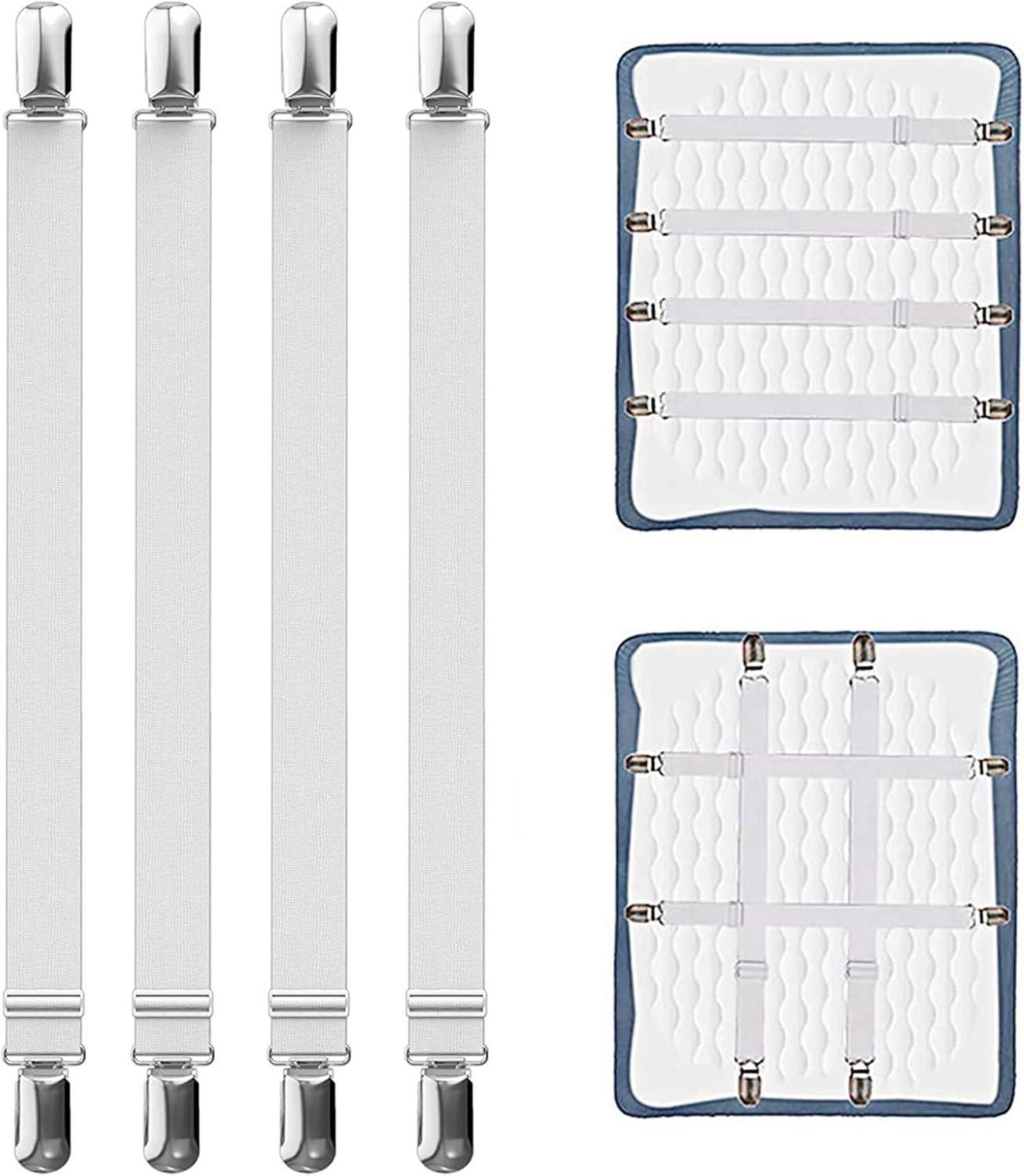 Verstellbare Bettlakenspanner mit Metallclips 4 Stück Weiß 55-250cm