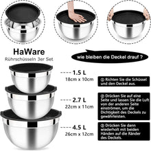 Edelstahl Rührschüssel Set mit Luftdichtem Deckel, 3er Pack