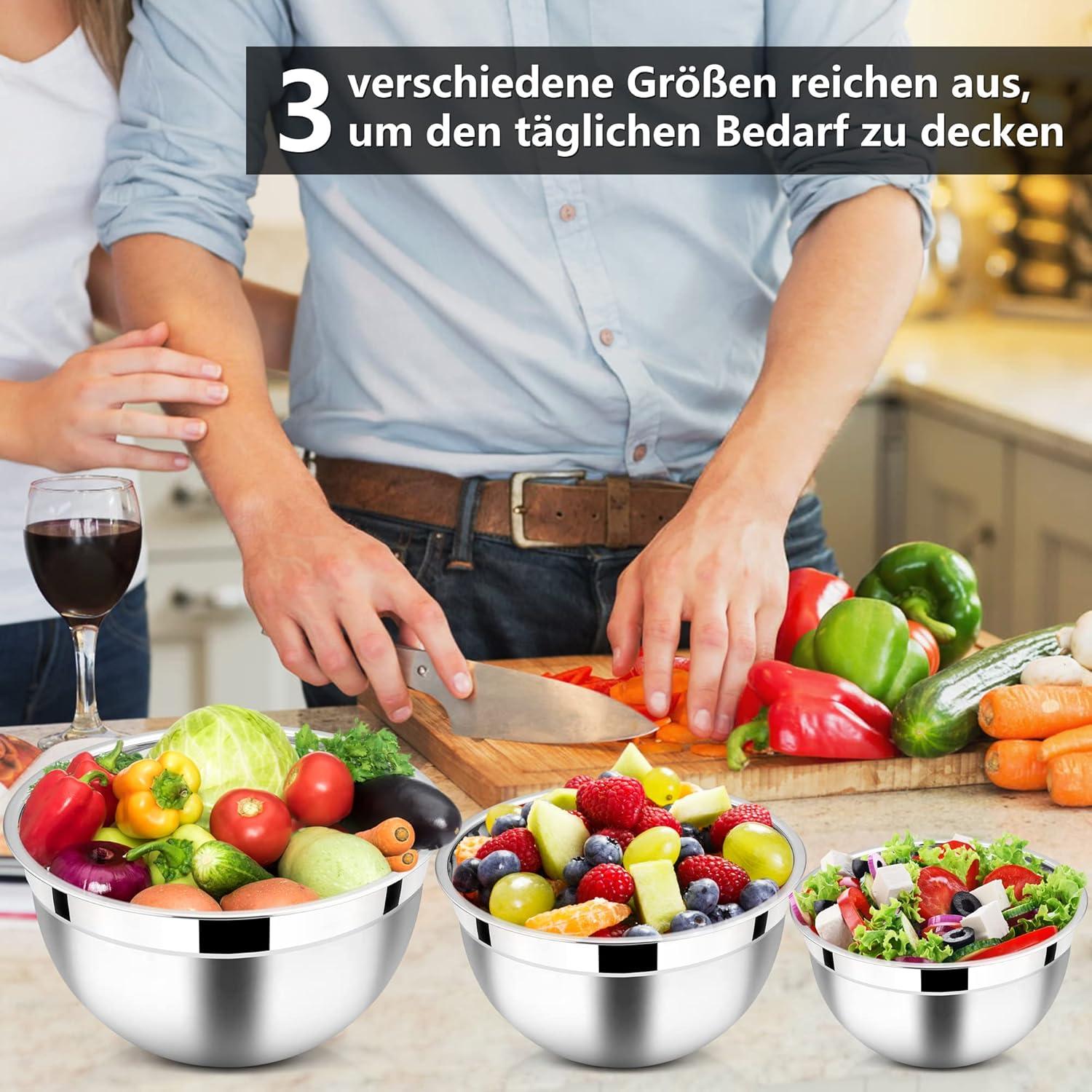 Edelstahl Rührschüssel Set mit Deckel, stapelbar, spülmaschinenfest