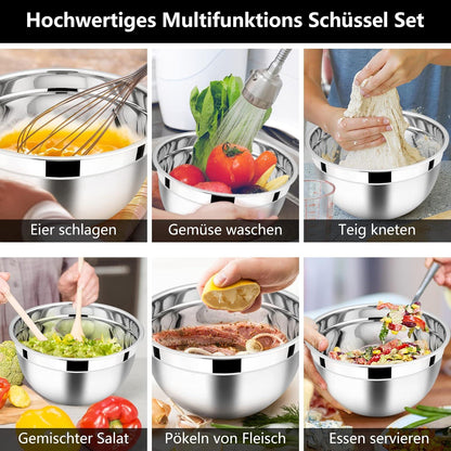 Edelstahl Rührschüssel Set 3er Salatschüssel luftdichtem Deckel 4.5L 2.7L 1.5L