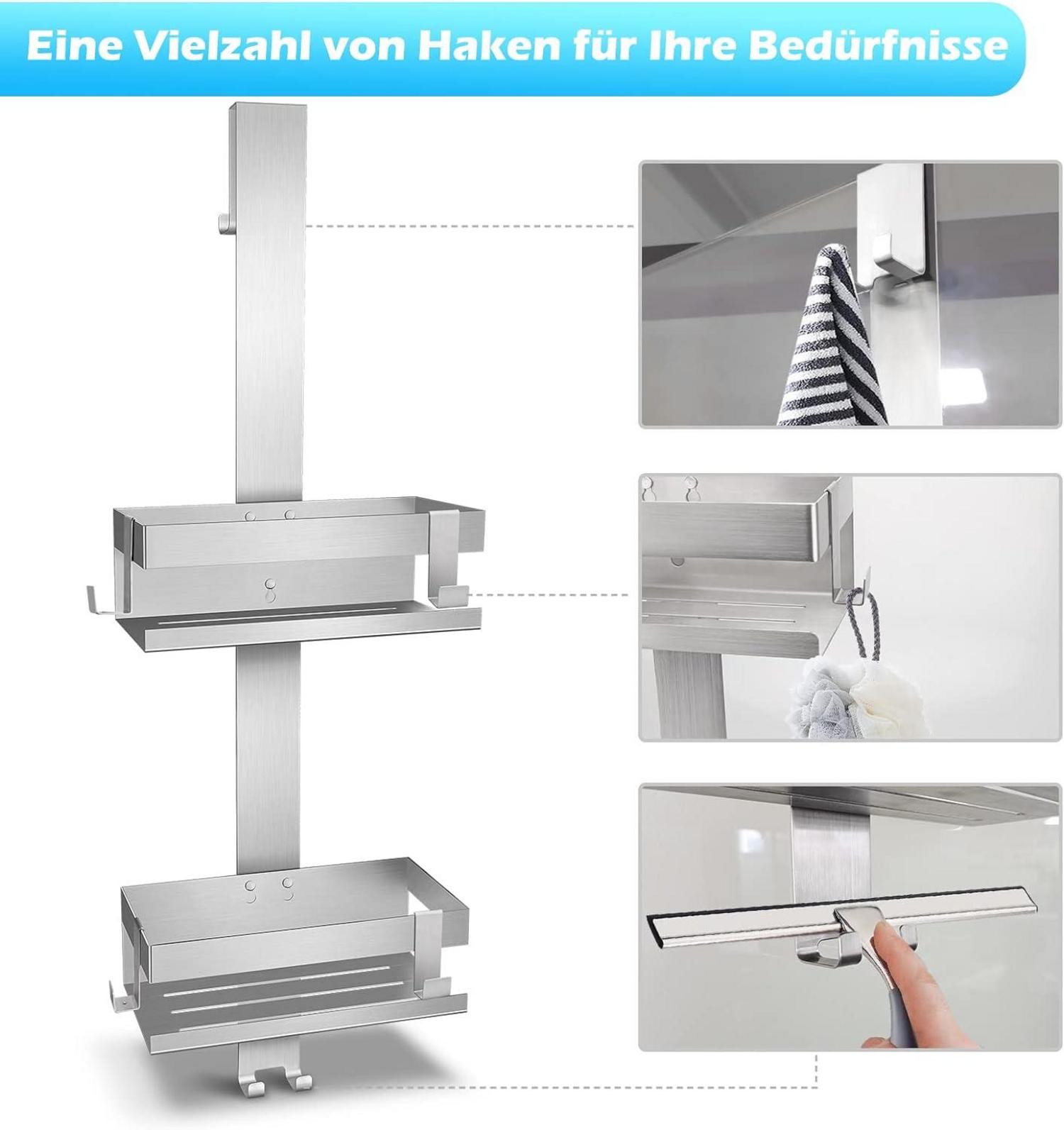 Duschablage zum Hängen Edelstahl SUS304 ohne Bohrer Rahmenlos Glastür - Duschregal Halterung für Dusche (Stil A