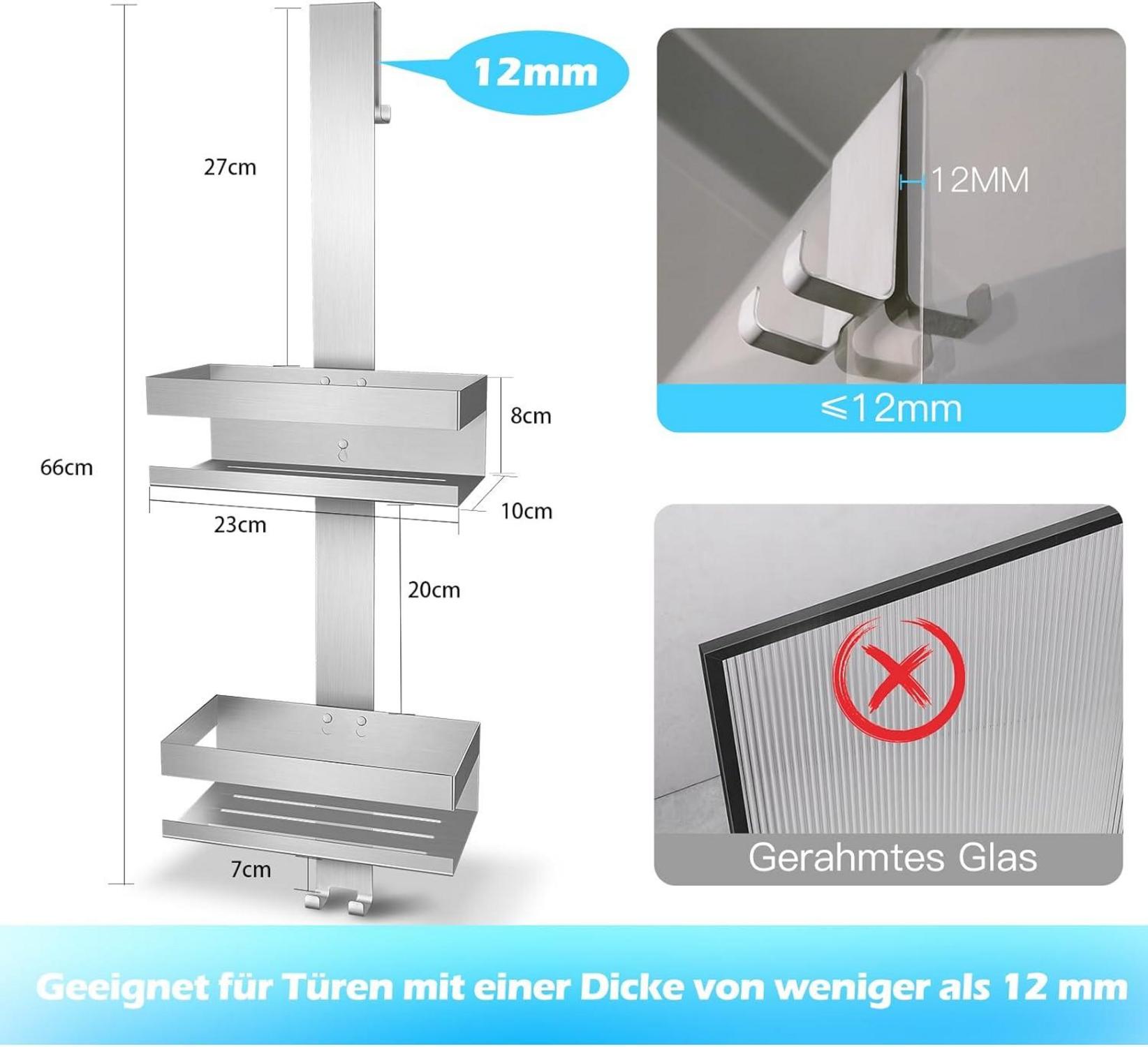 Duschablage Edelstahl SUS304 Hängend für Glastür ohne Bohren (Stil A