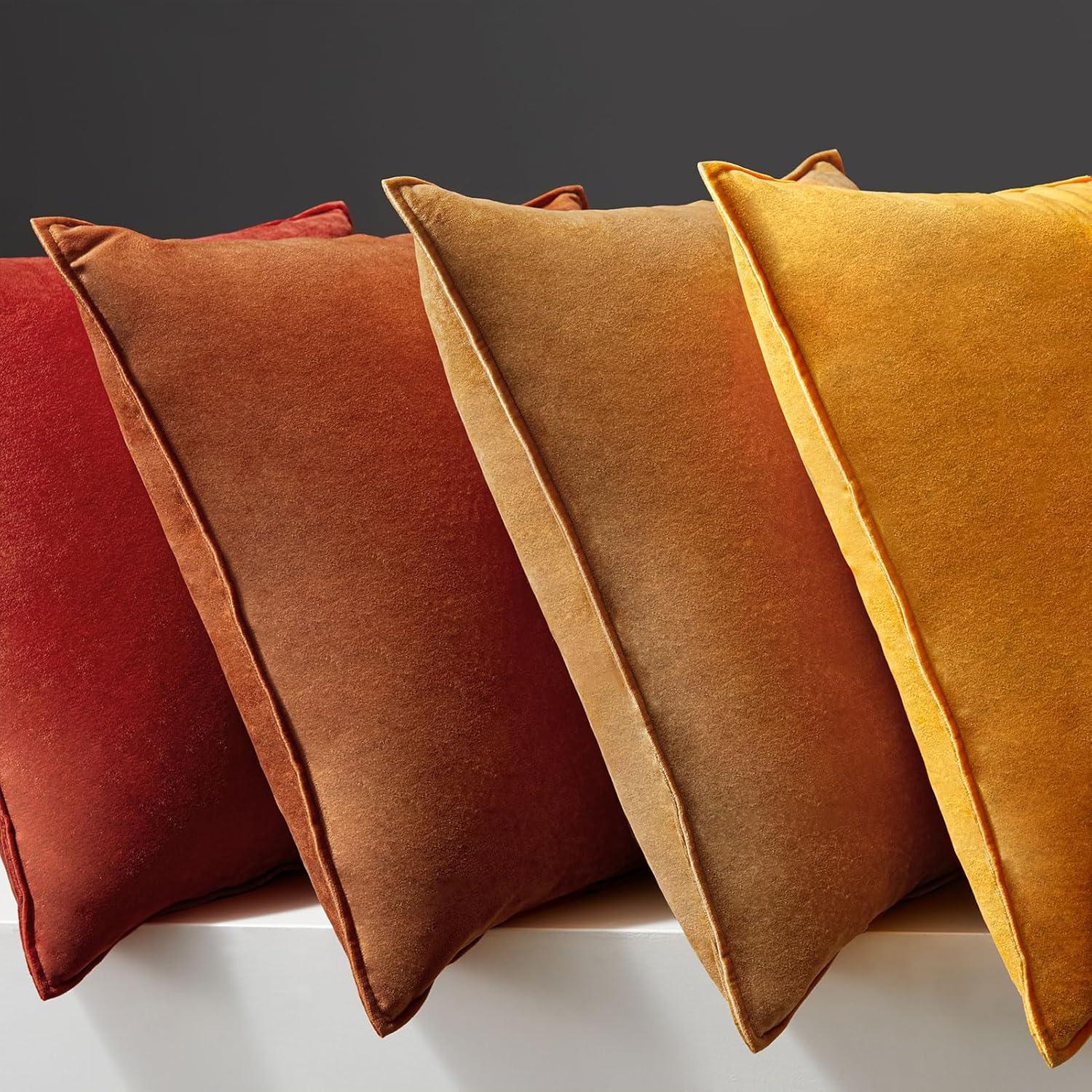 Sofakissenbezüge 50x50 cm Gelb Orange 4er Set Samt Kissenhüllen