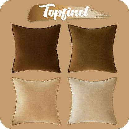 Samt Kissenbezug 50x50cm Braun 4er Set Dekokissenbezüge flauschig