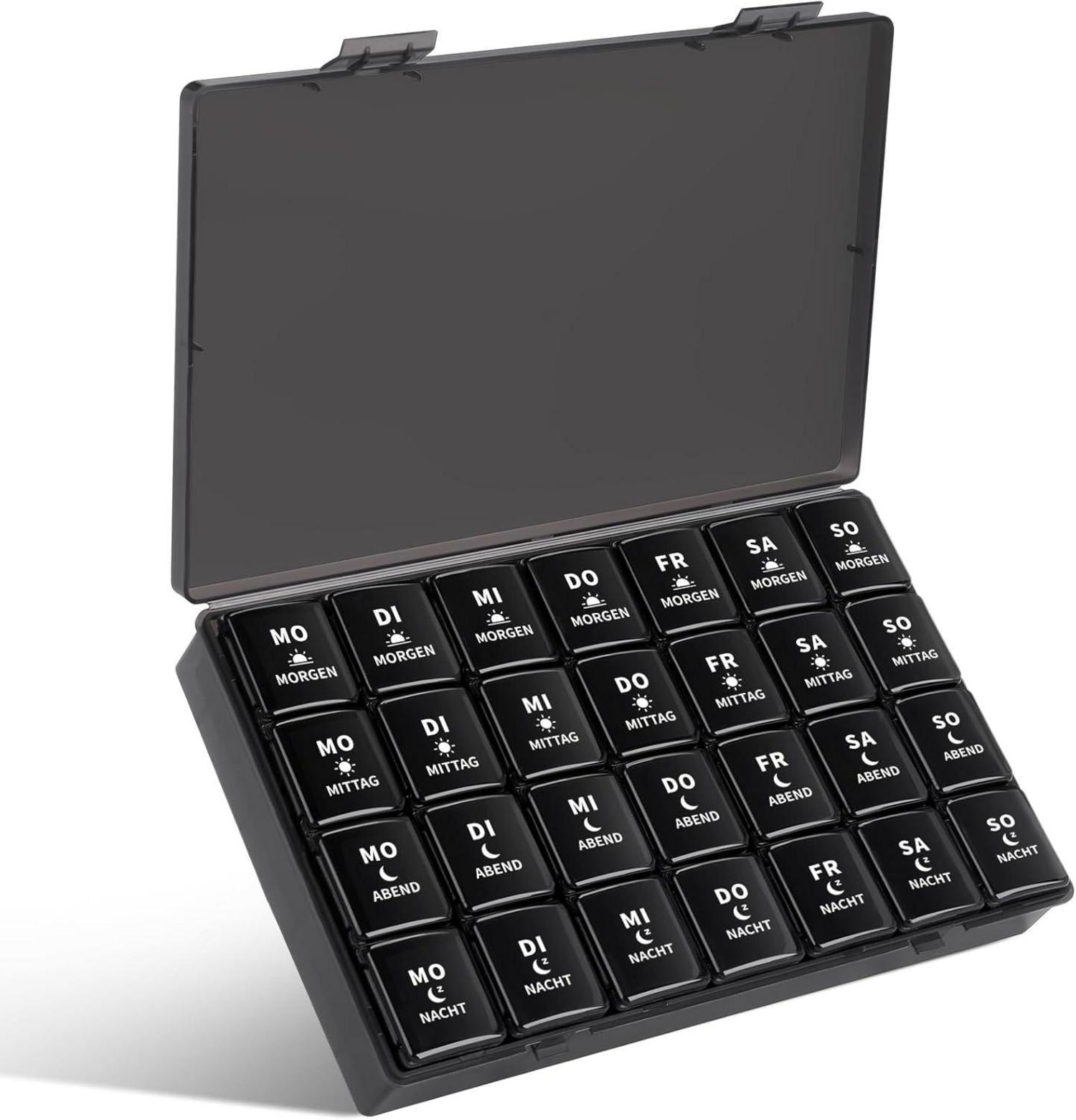 Tablettenbox 7 Tage Pillenbox 4 Fächer groß Pillendose Medikamentenbox