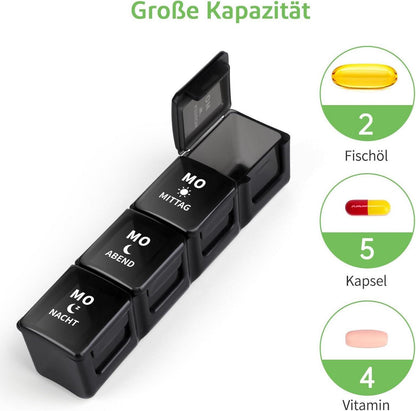 Tablettenbox 7 Tage Pillenbox 4 Fächer groß Pillendose Medikamentenbox