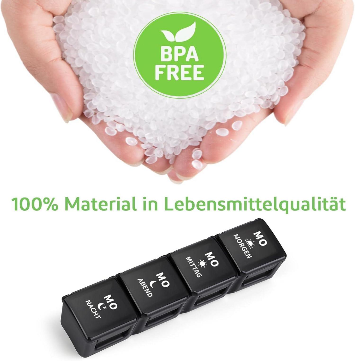 Opret Tablettenbox 7 Tage, BPA-frei, 4 Fächer, Große Pillendose