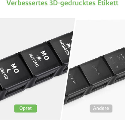 Tablettenbox 7 Tage mit großen Fächern und feuchtigkeitssicherem