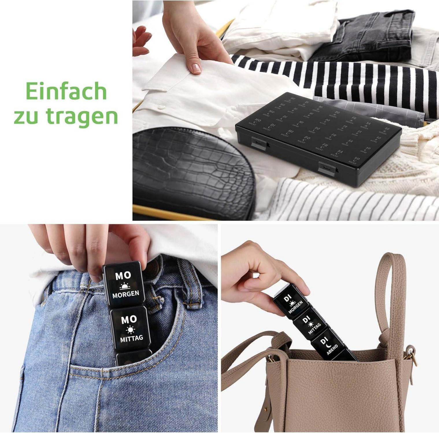 Opret Tablettenbox 7 Tage, BPA-frei, 4 Fächer, Große Pillendose