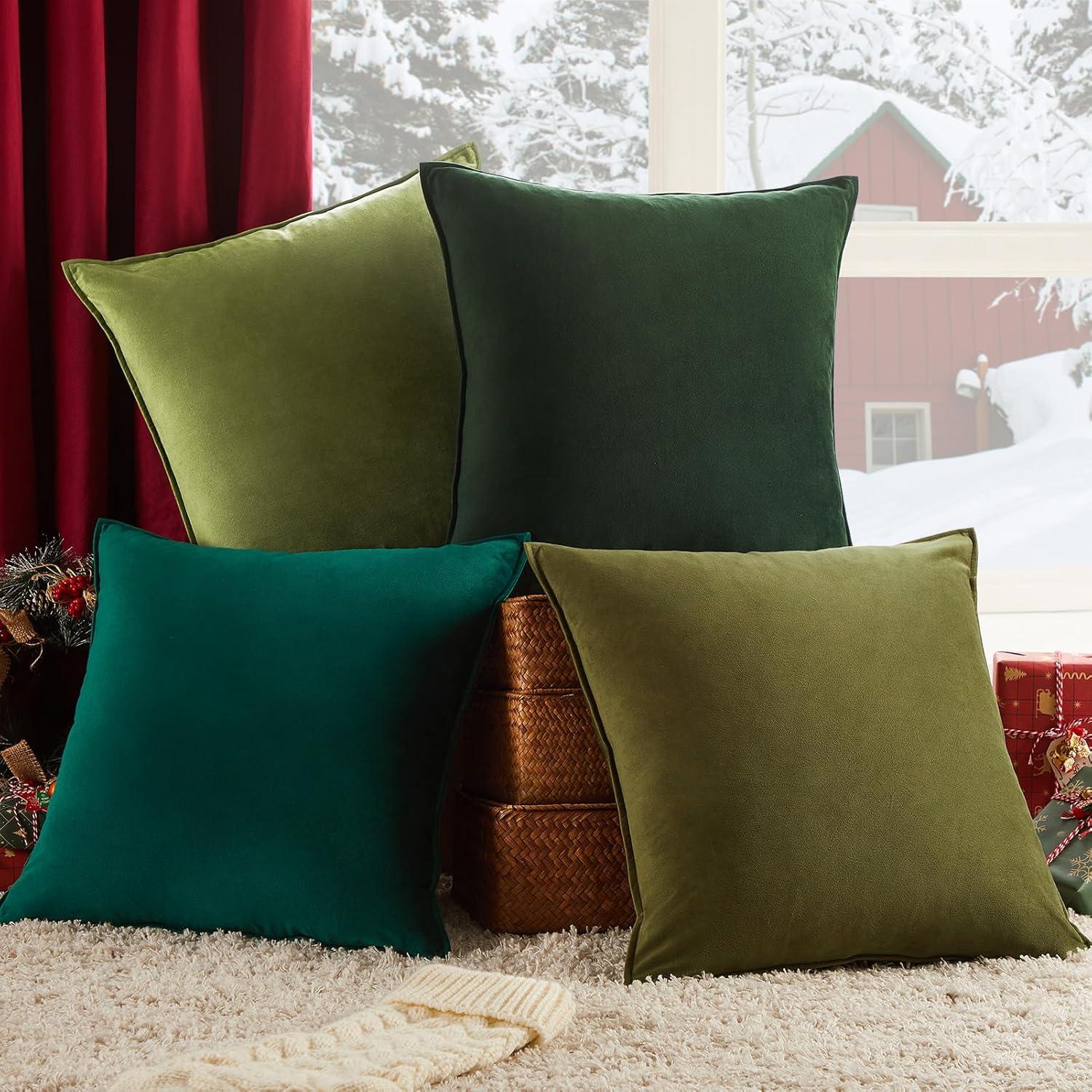 Topfinel Samt Kissenbezug 50x50cm grün 4er Set - Deko Sofakissenhülle für Sofa, Schlafzimmer, Wohnzimmer, Balkon - Flauschig & Hautfreundlich