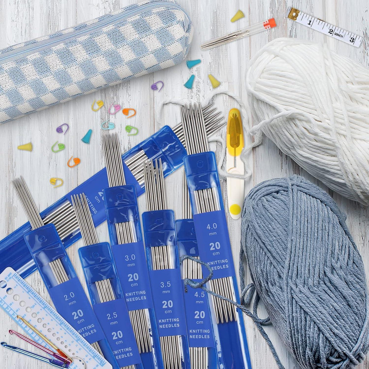 Stricknadel Set Edelstahl mit Zubehör & Tasche 2-5mm