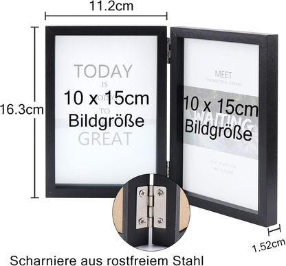 Doppelter Klappbarer Holz Bilderrahmen Glasfront 10x15 Schwarz