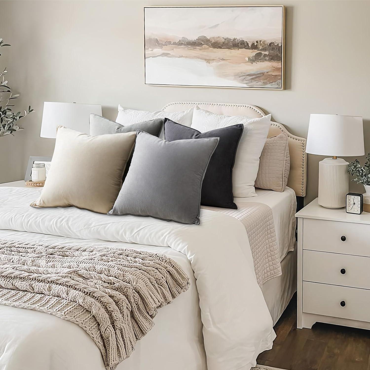Topfinel Kissenbezug 50x50 Grau 4er Set Samt Dekokissenbezug Sofa Wohnzimmer