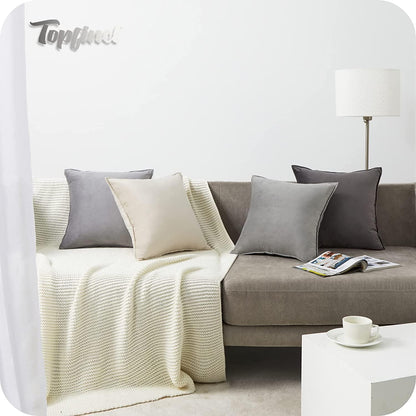 Topfinel Kissenbezug 50x50 Grau 4er Set Samt Dekokissenbezug Sofa Wohnzimmer