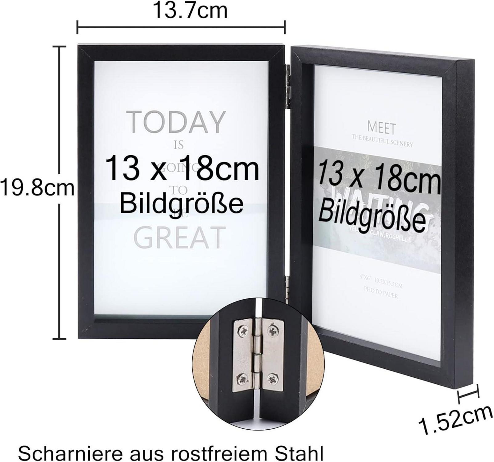 Doppelter Bilderrahmen Klappbarer Holzrahmen Glasfront 13x18 Schwarz