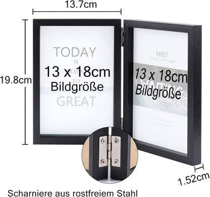 Doppelter Bilderrahmen Klappbarer Holzrahmen Glasfront 13x18 Schwarz