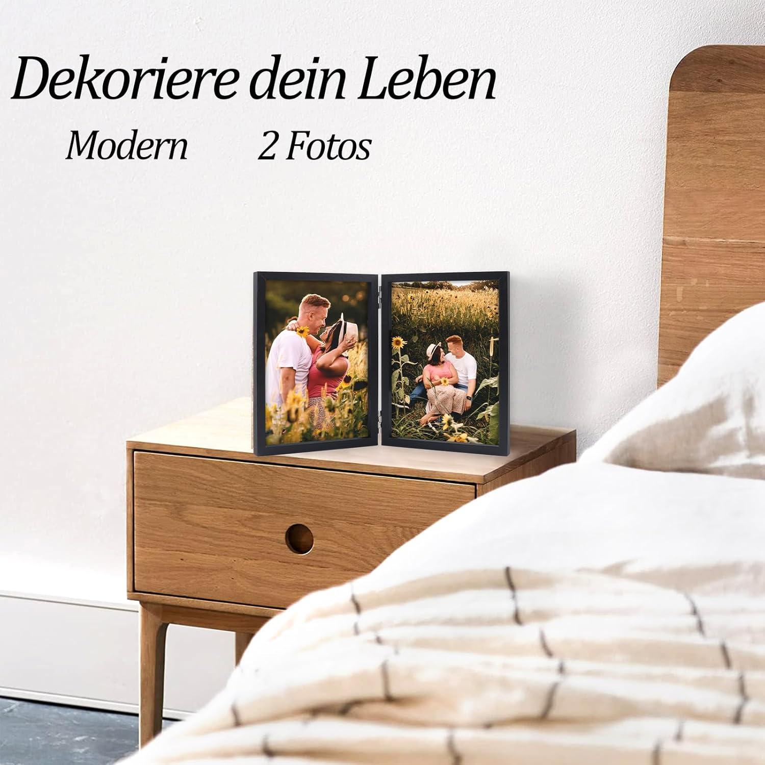 Doppelter Bilderrahmen Holz Glasfrontständer schwarz 13x18