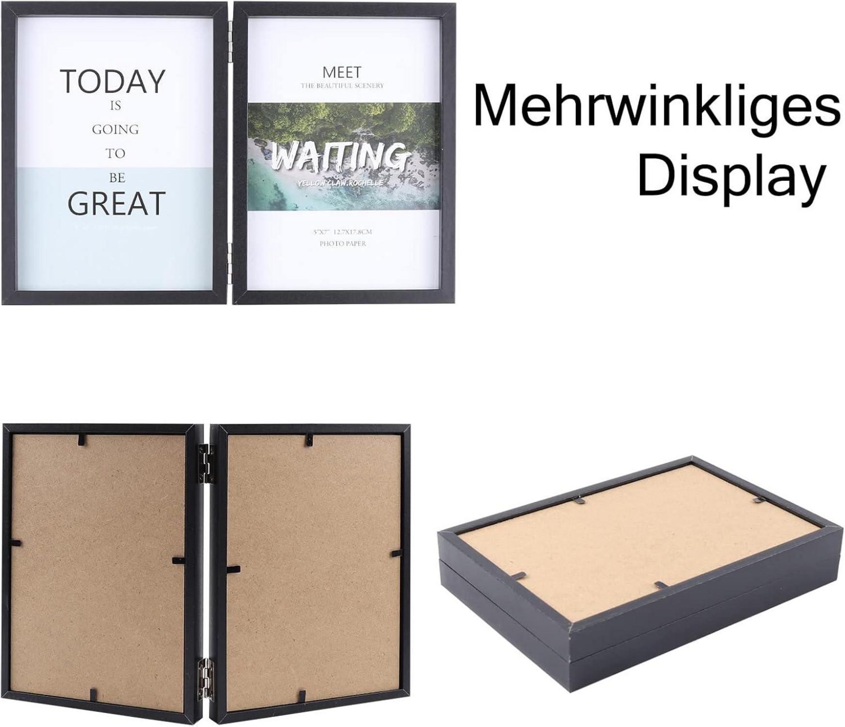 Doppelter Bilderrahmen 13x18 Holz Glas Schwarz Klappbarer Desktop