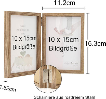 Doppelter Klappbarer Bilderrahmen Holz Glasfront 10x15 vertikal