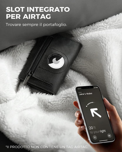 DODENSHA Airtag Kartenetui RFID Schutz Herren Geldbörse Schwarz 10+ Karten