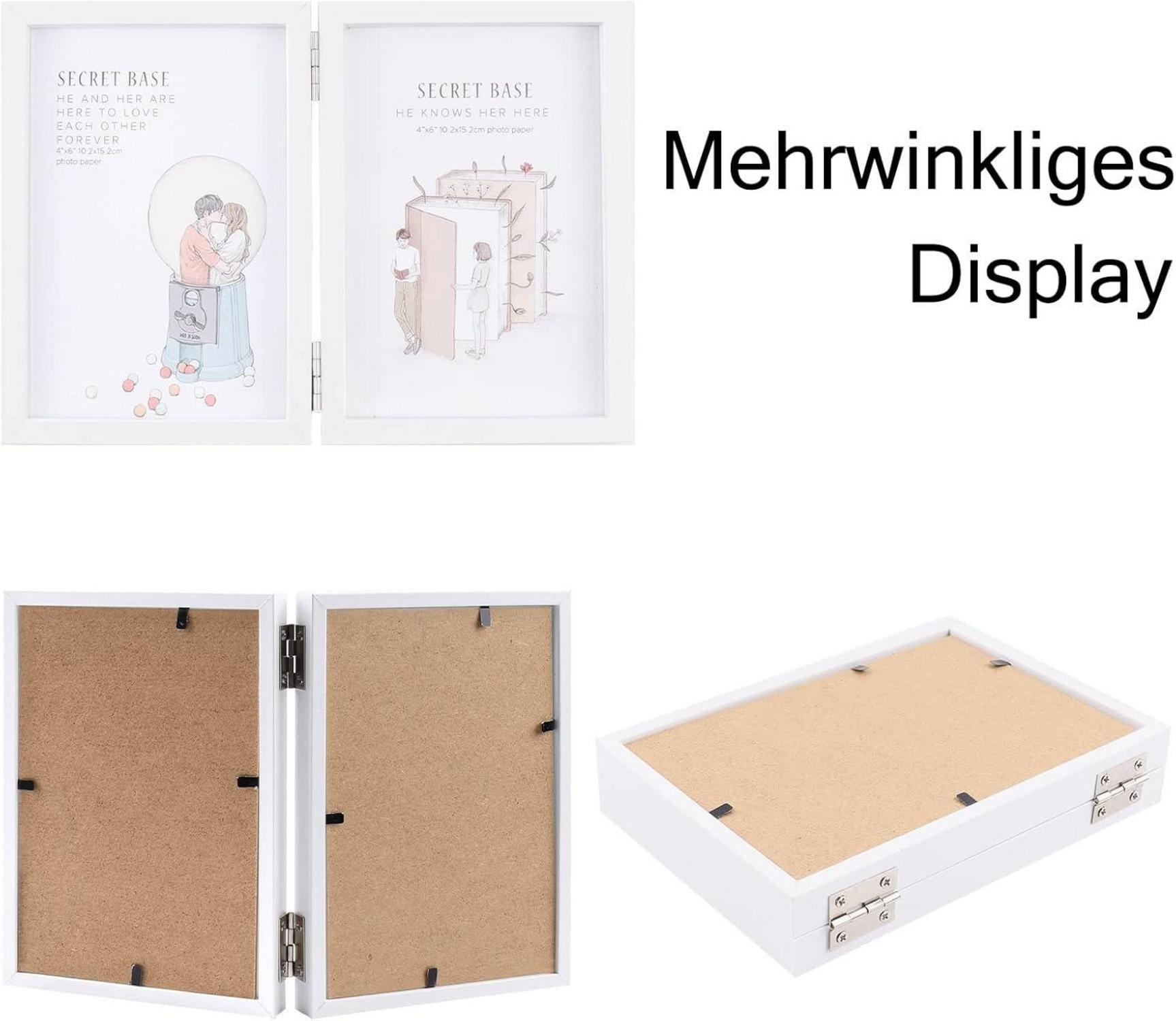 Doppelter Bilderrahmen Holz 10x15 Weiß Glasfront Ständer Tisch Desktop