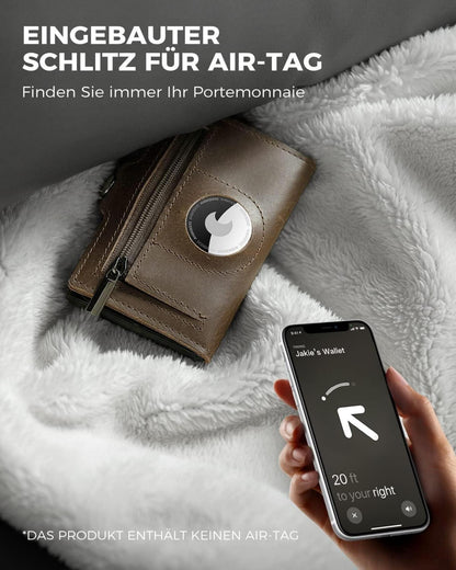 DODENSHA Airtag Kartenetui RFID Schutz Herren Geldbörse Vintage Braun 10+ Karten