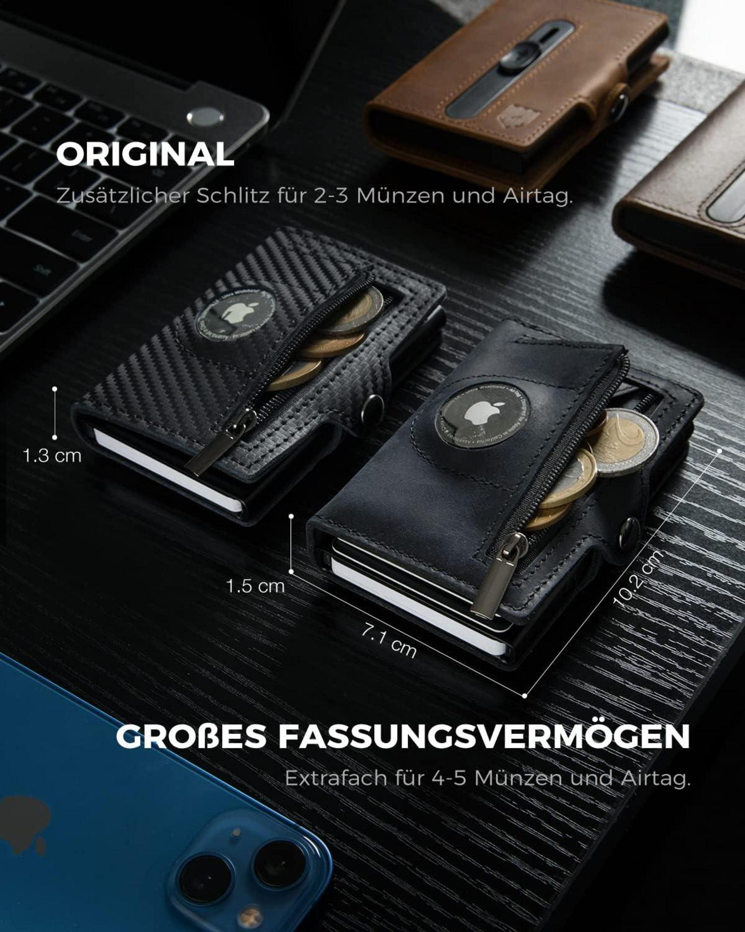 DODENSHA Airtag Kartenetui RFID Schutz Slim Wallet Münzfach Herren Vintage Braun