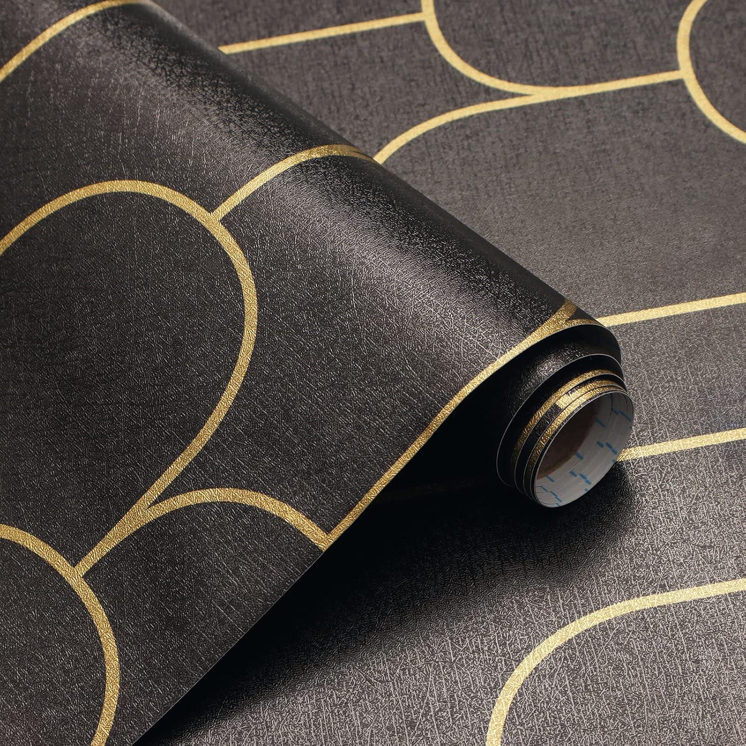 Selbstklebende Tapete Schwarz Gold Geometrische 44×600cm Wohnzimmer