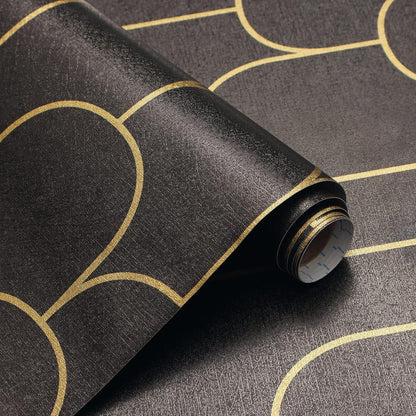 Selbstklebende Tapete Schwarz Gold Geometrische 44×600cm Wohnzimmer