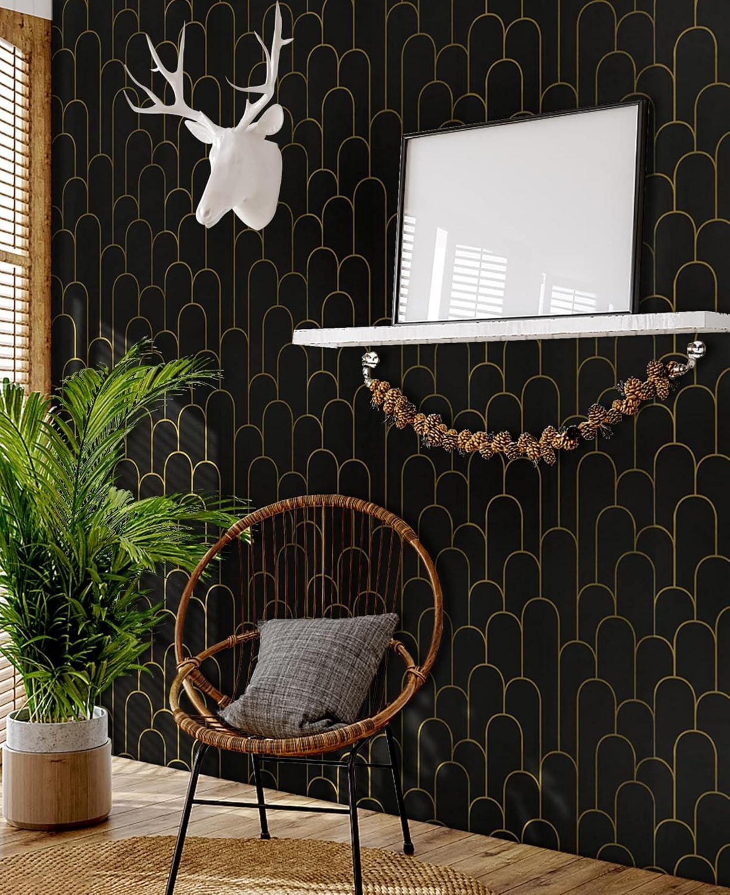 Selbstklebende Tapete 44×600cm Schwarz Gold Geometrisch 3D Vinyl