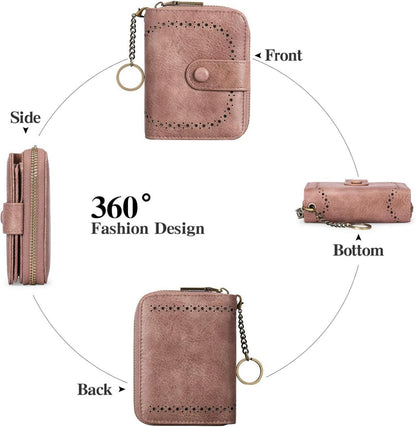 GAEKEAO RFID Damen Geldbörse Leder mit Reißverschluss - Geschenkbox - Kartenetui - Groß - Rosa