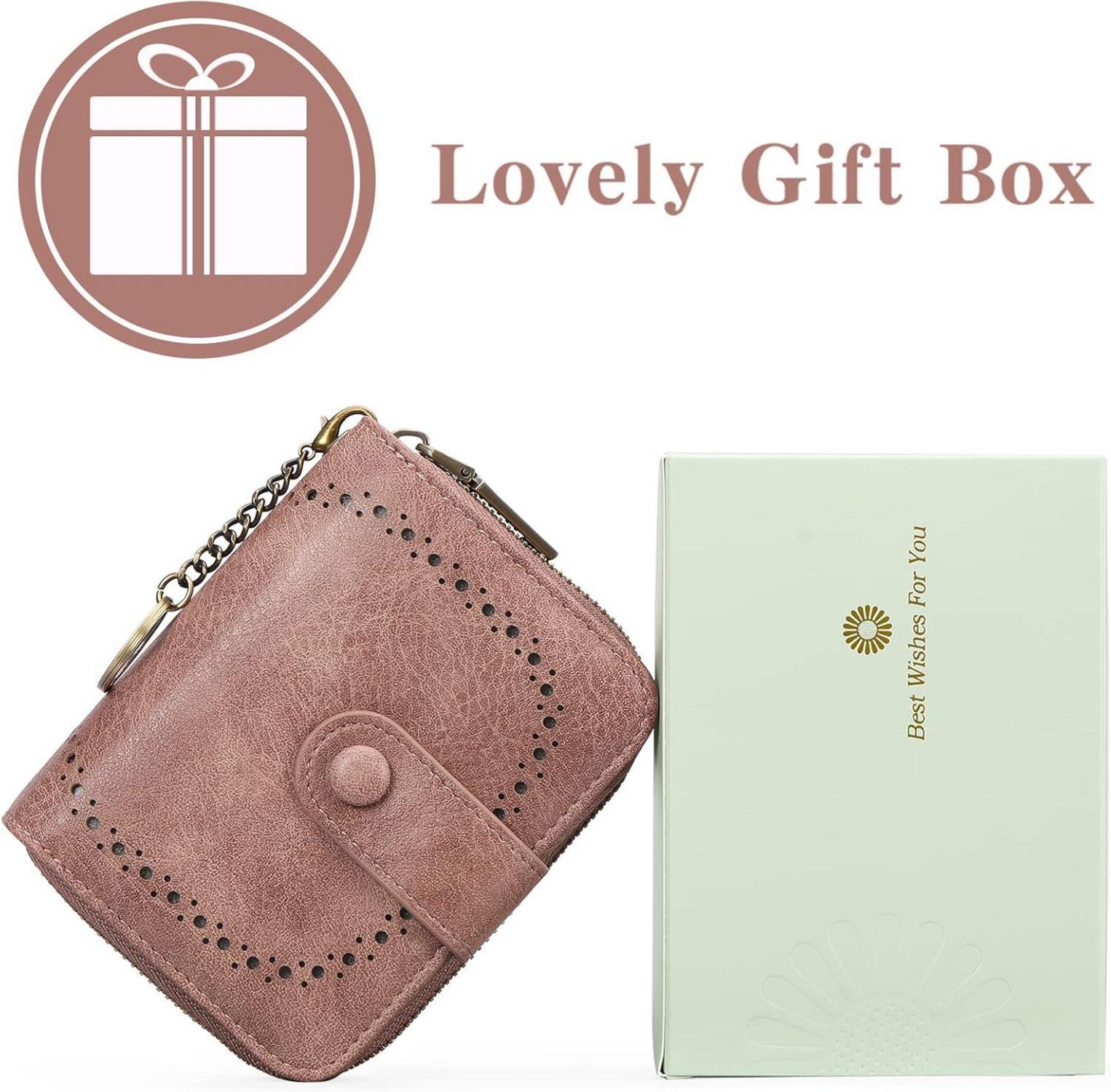 GAEKEAO RFID Damen Geldbörse Leder mit Reißverschluss - Geschenkbox - Kartenetui - Groß - Rosa
