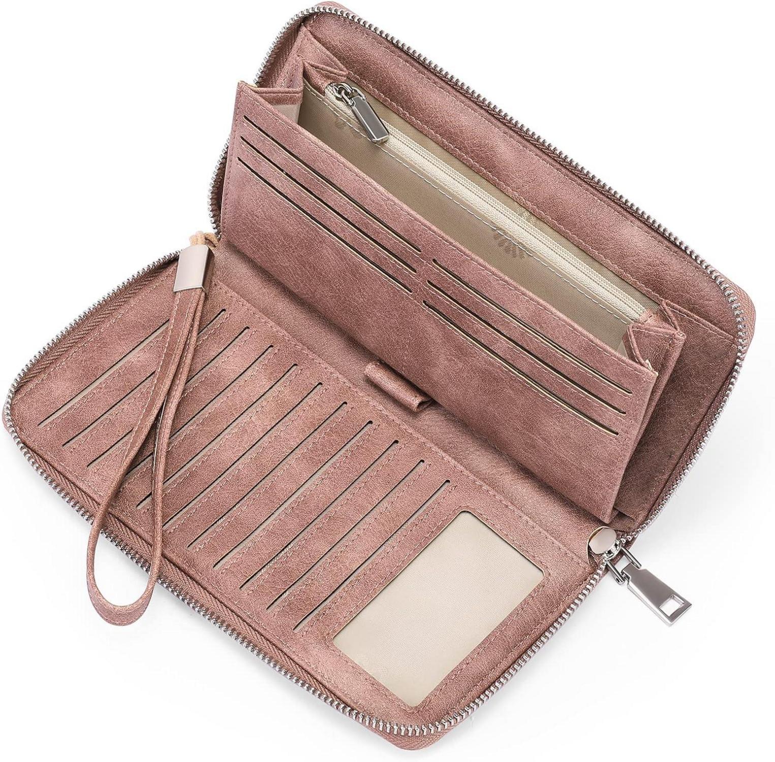 Große Kapazität Damen Geldbörse Leder mit RFID-Schutz, Vintage-Design