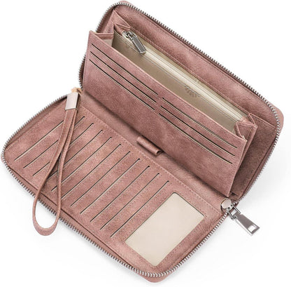 Große Kapazität Damen Geldbörse Leder mit RFID-Schutz, Vintage-Design