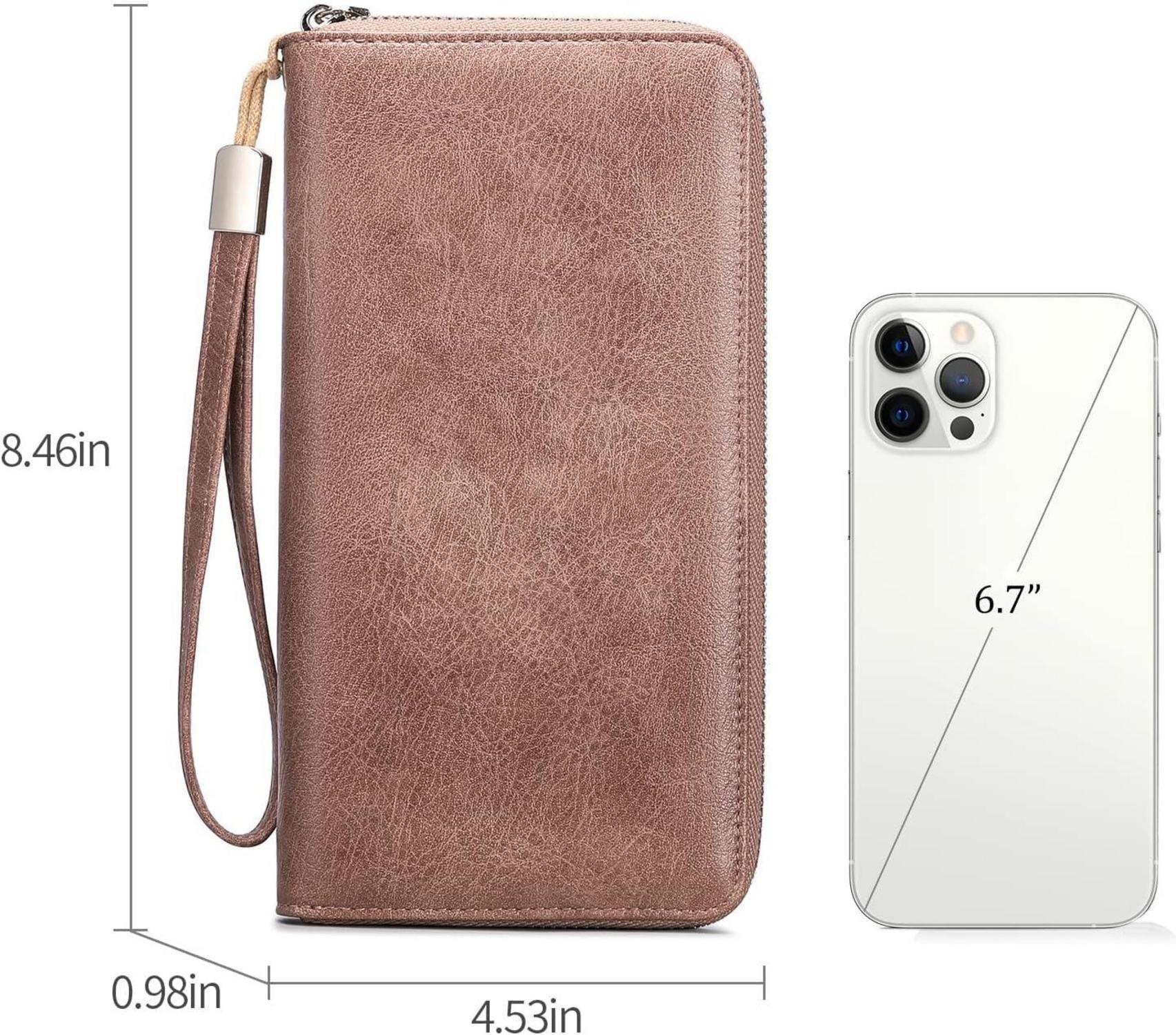 GAEKEAO Damen Geldbörse Leder RFID Groß Kapazität Reißverschluss Fächer Rosa