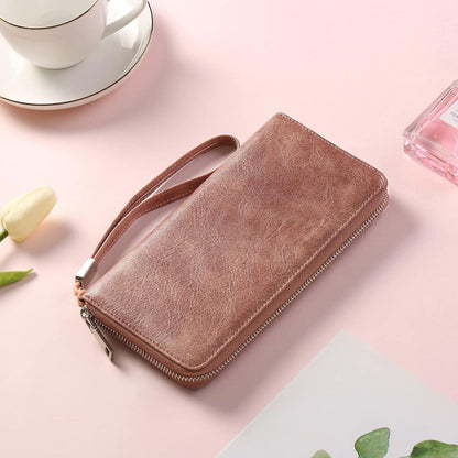 Damen Geldbörse Große Kapazität Leder RFID Fächer Rosa