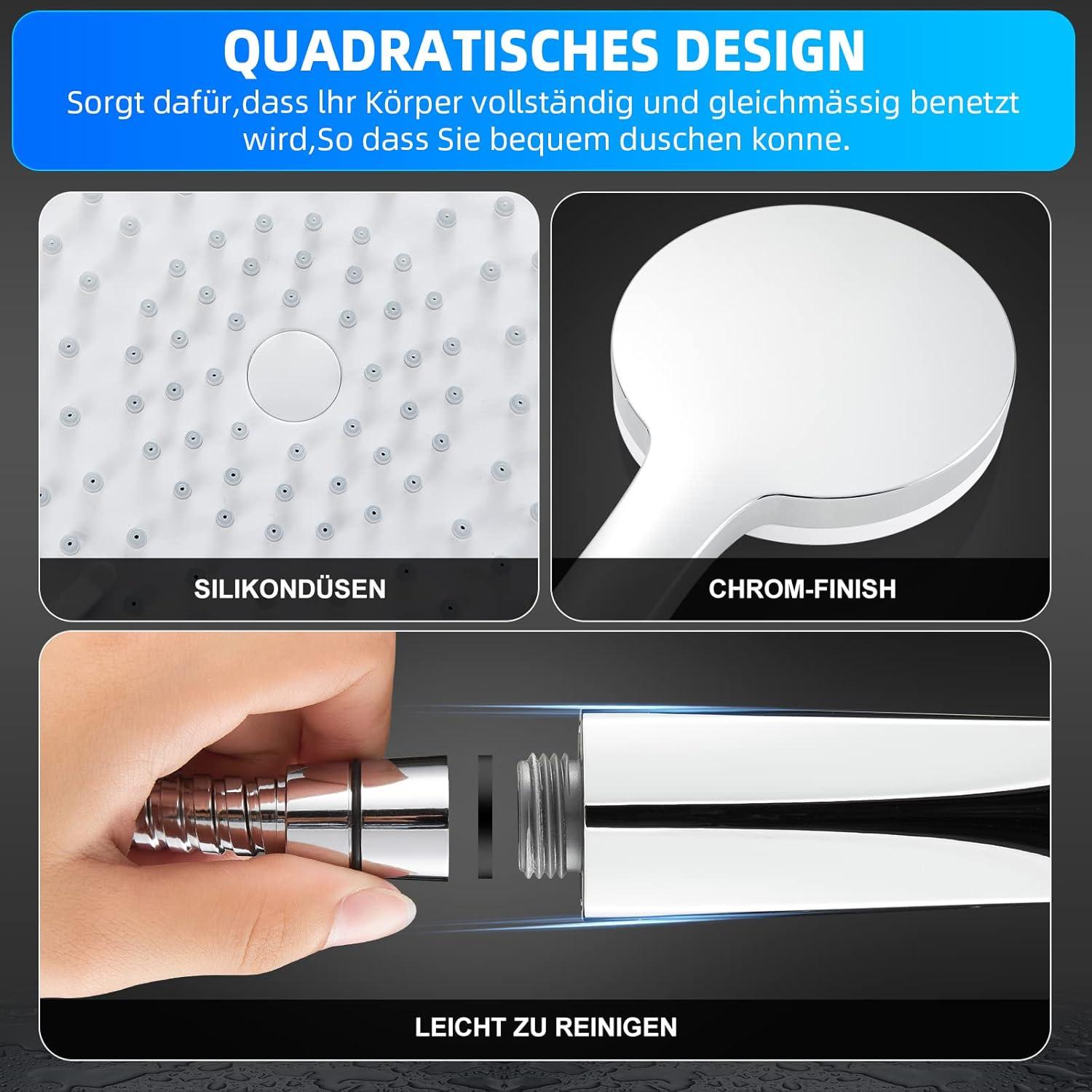 Duschkopf Wassersparend 3 Strahlarten Chrom Massage für Bad