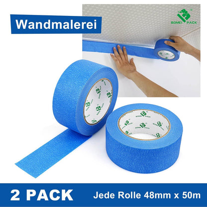 2 Rollen Blau Kreppband 48mmx50m Malerkrepp für Malerarbeiten und