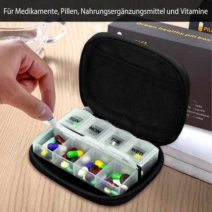 Tablettenbox 7 Tage Pillendose Braun Stofftasche Vitaminen Medikamenten