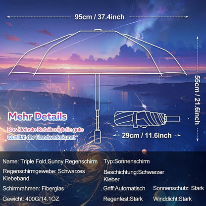 Kompakter Automatik-Regenschirm mit niedlichen Aufdrucken, UV-Schutz, ideal für unterwegs