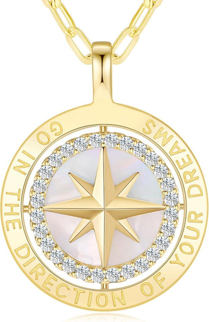 925 Sterling Silber Kompass Halskette mit Zirkonanhänger